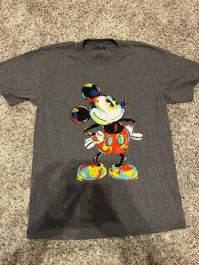 Disney Charcoal Gray Short Sleeve Tee with Multicolor Mickey Graphic